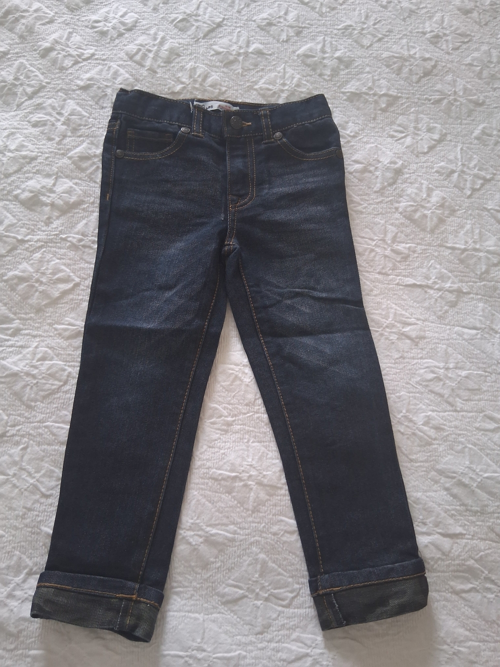 Epic Threads Boys' Dark Wash Denim Jeans Cuffed Hem Size 3T Cotton Blend